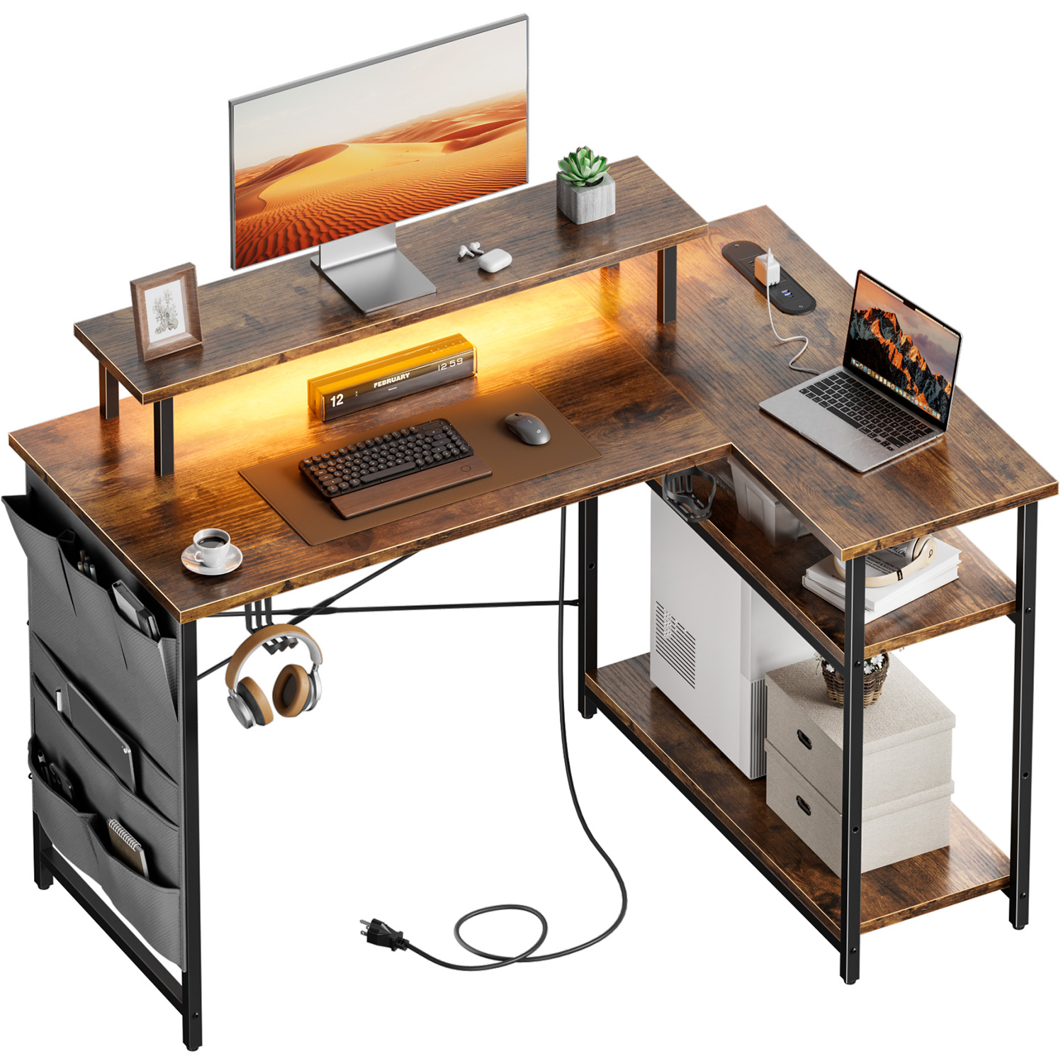Office Furniture Removal - L-vormig computerbureau, voorzien van stopcontacten en